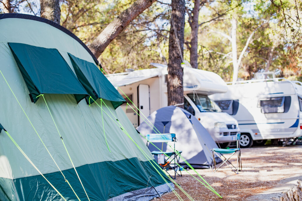 campground with tents and RV's