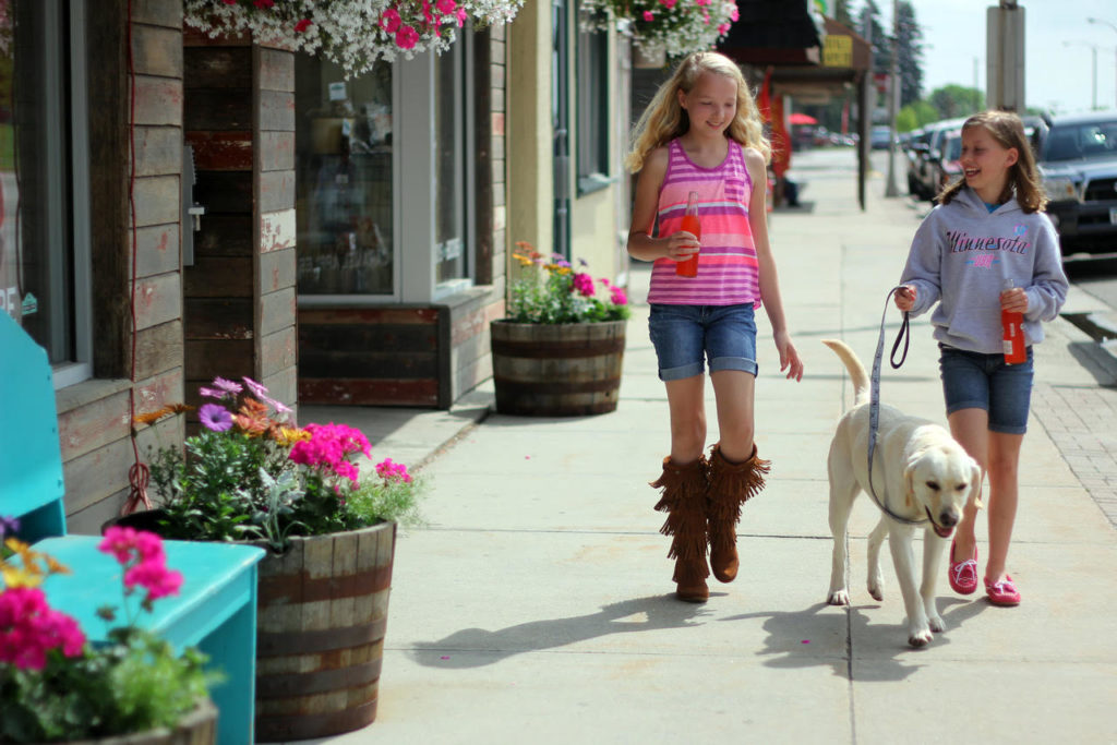 2 girls walking their dog in walker