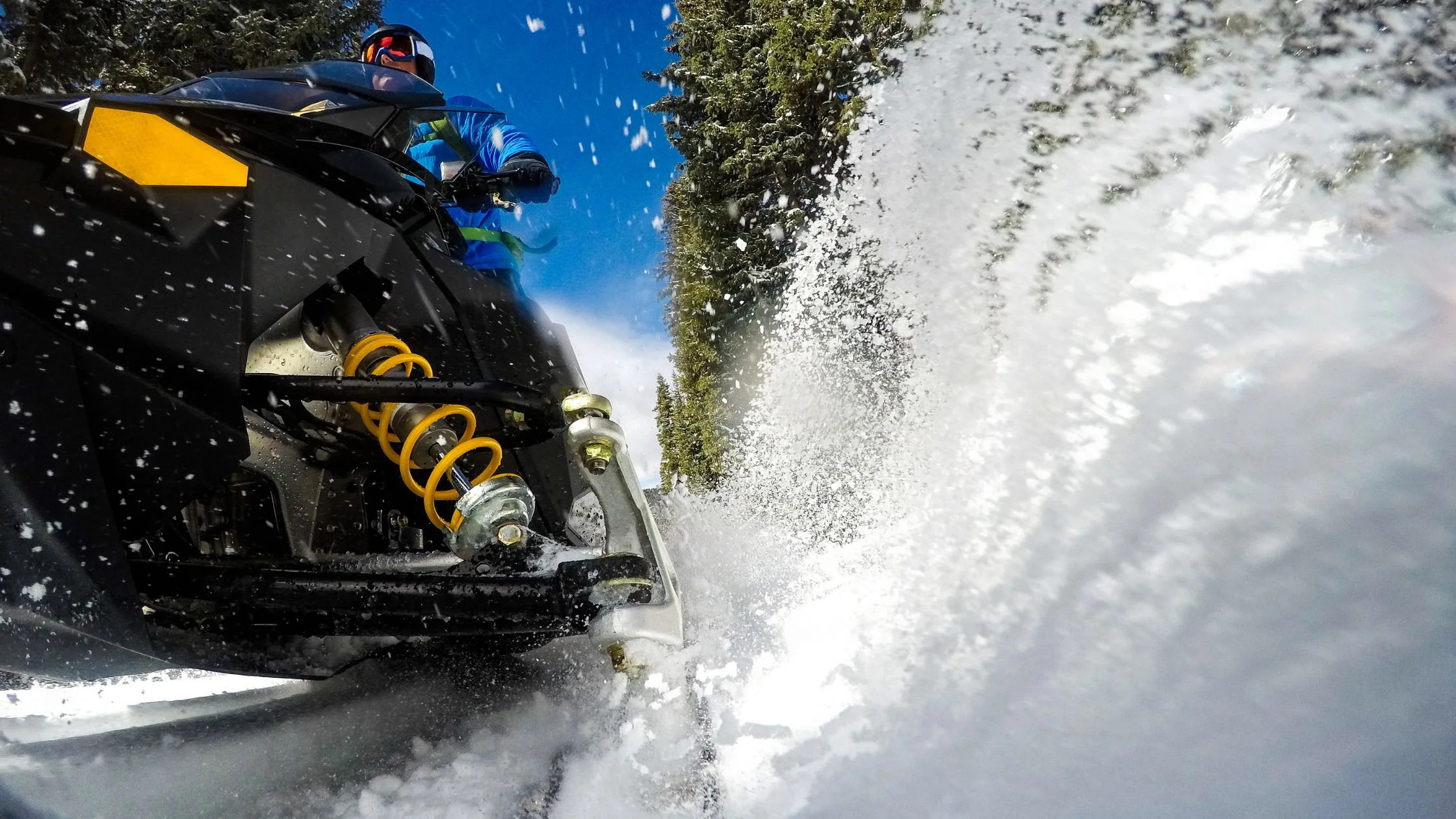Riding a snow mobile